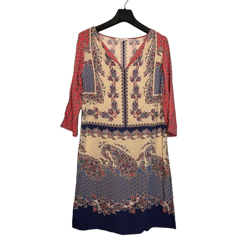 Grain De Malice Women Dress Multicolor Floral V Neck Long Sleeve Boho Size 6